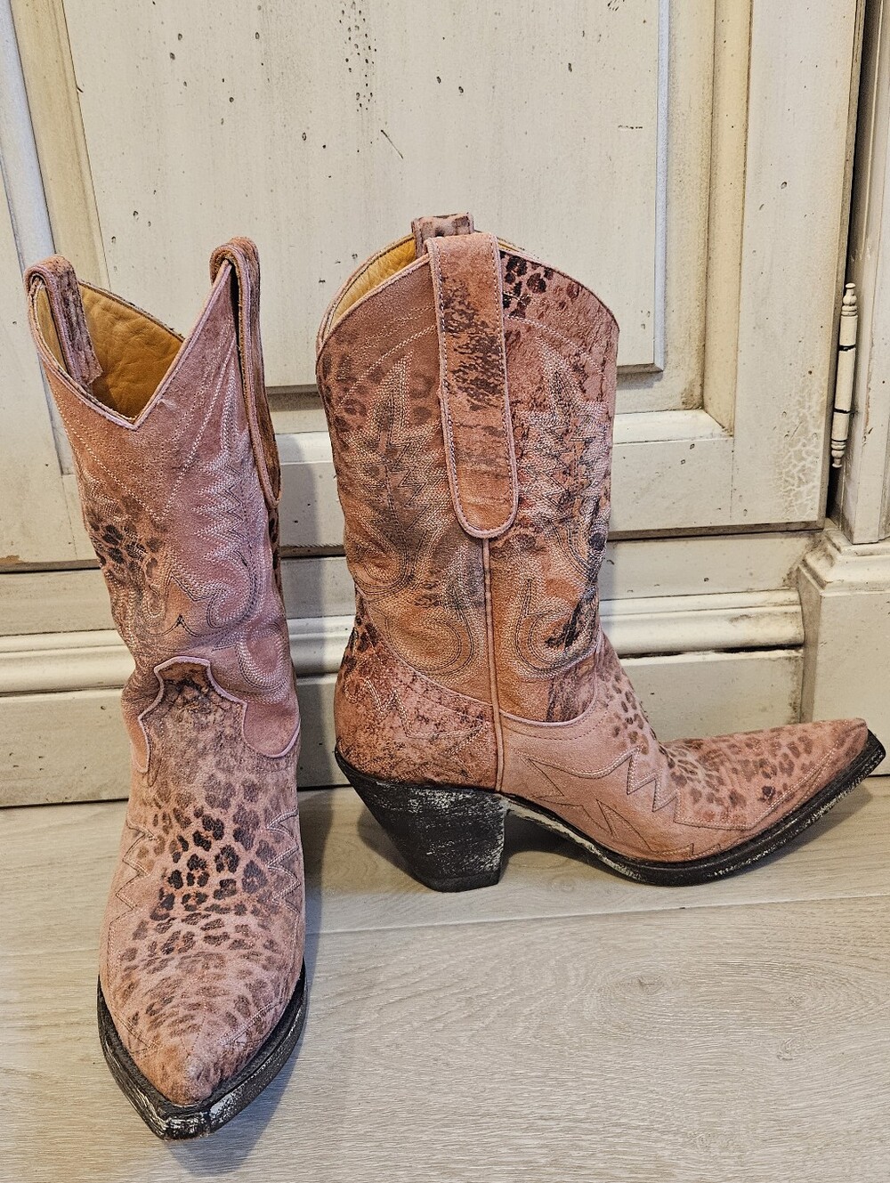 Rare Old Gringo Nevada Pink Leopardito Distressed Leather Cowgirl Boots Size 5.5 - Picture 7 of 16